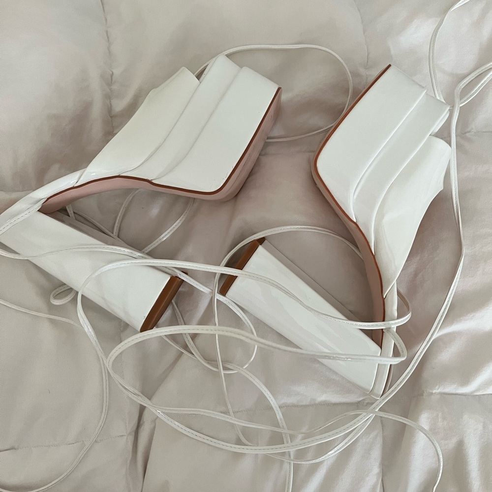 White platform strappy heels